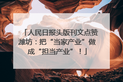 人民日报头版刊文点赞潍坊：把“当家产业”做成“担当产业”！