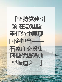 坚持党建引领 在急难险重任务中展现国企担当——石家庄交投集团做优做强典型报道之一